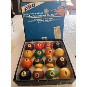 Vintage Billiard Ball Set 16 Pool Balls 1-15 Pool Cue MTA pro Quality Box Set